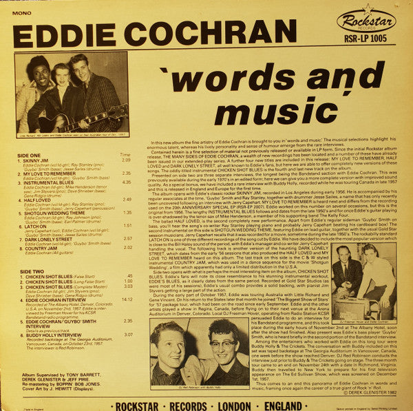 Master Release: Words And Music by Eddie Cochran