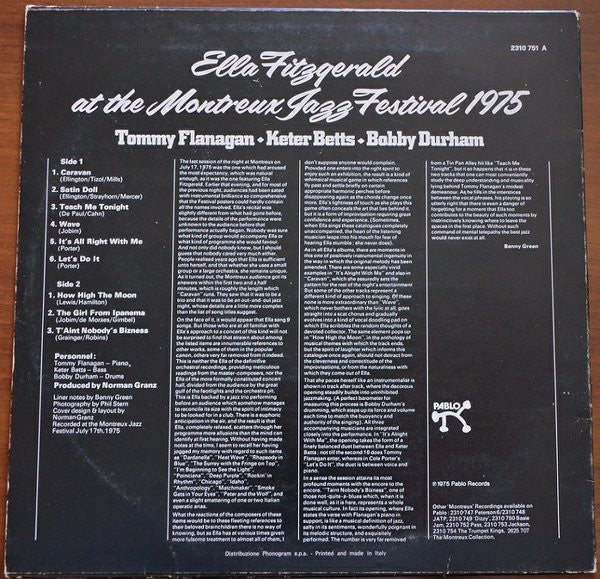 Release: At The Montreux Jazz Festival 1975-Vinyl-Italy-1975-2310 751 A-5519029