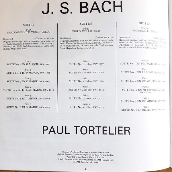 The Six Cello Suites (= 6 Suiten Für Violoncello = Les Suites Pour Violoncelle Seul)