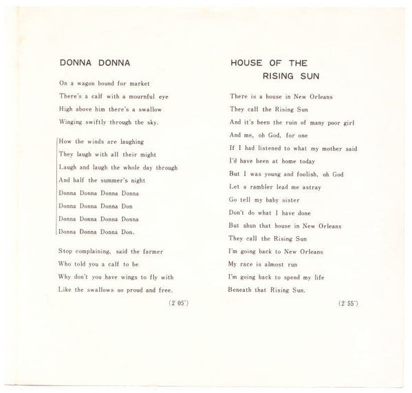 Donna Donna / House Of The Rising Sun