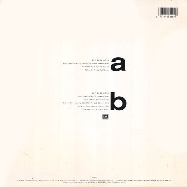 Release: Love Comes Quickly-Vinyl-US-1986-V-19218-3707469