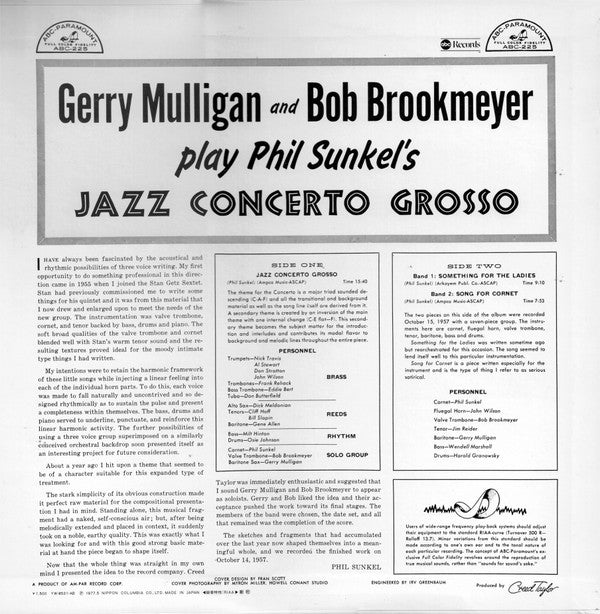 Release: Gerry Mulligan Bob Brookmeyer Play Phil Sunkel's Jazz Concerto Grosso-Vinyl-Japan-1977-YW-8531-AB-7825331