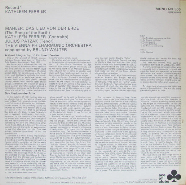 Release: Das Lied Von Der Erde (The Song Of The Earth)-Vinyl-UK-1968-ACL 305-7425851