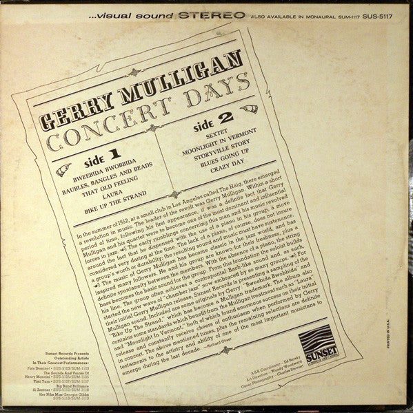 Master Release: Concert Days by Gerry Mulligan