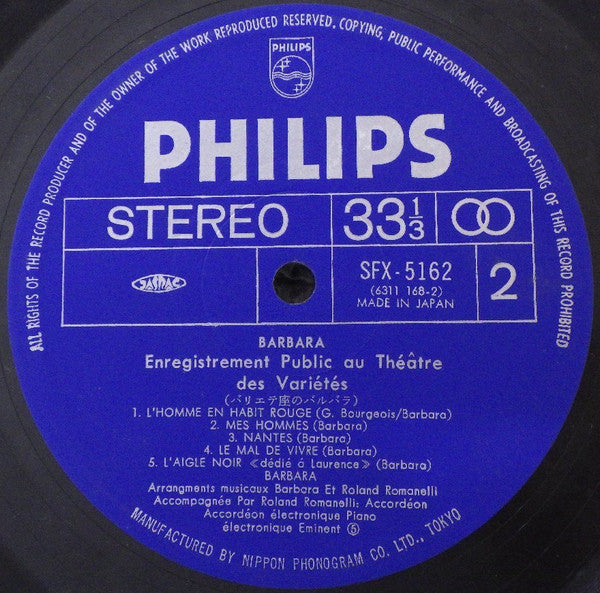 Enregistrement Public Au Théâtre Des Variétés = バリエテ座のバルバラ