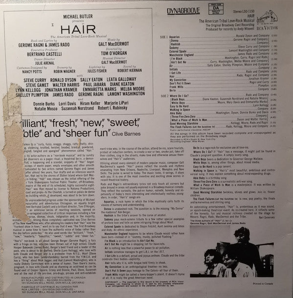 Release: Hair - The American Tribal Love-Rock Musical (The Original Broadway Cast Recording)-Vinyl-Canada-None-LSO-1150, LSO 1150-12608484
