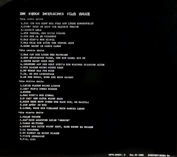 Die Ewige Deutsches Film Musik = 不滅のドイツ映画主題歌曲集