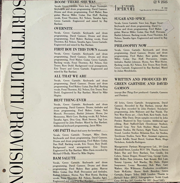 Release: Provision-Vinyl-Israel-1988-V 2515, V 2515-18153094