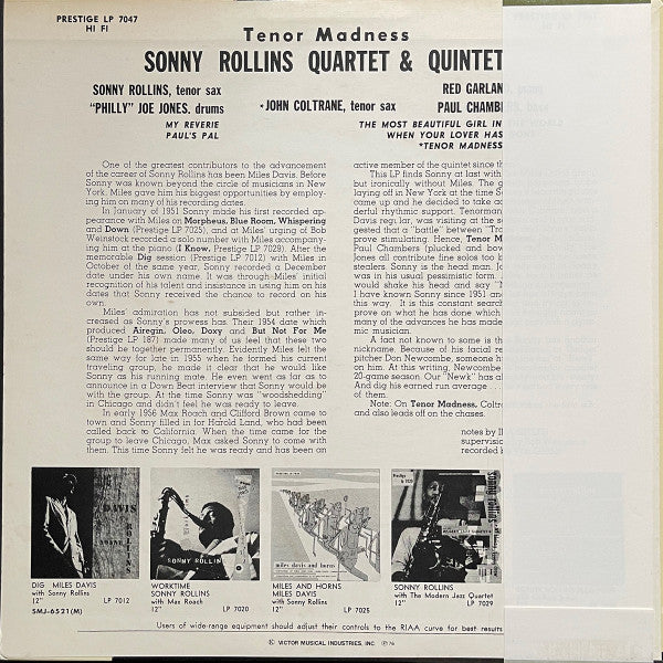 Release: Tenor Madness-Vinyl-Japan-1976-SMJ-6521, SMJ-6521 (M), SMJ-6521Ⓜ, LP 7047-11897651