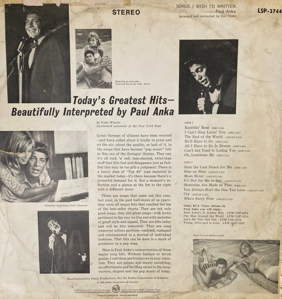 Release: Songs I Wish I'd Written-Vinyl-Germany-1963-LSP-2744-31650629