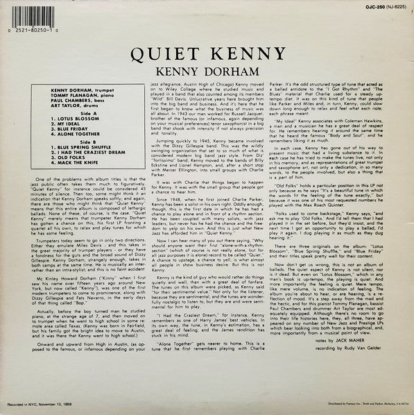 Release: Quiet Kenny-Vinyl-US-1986-OJC-250, NJ-8225-22635017