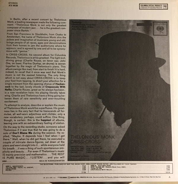 Release: Criss-Cross-Vinyl-US-1973-JCS 8838-10688196