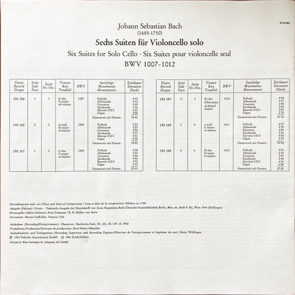 Master Release: Sechs Suiten Für Violoncello Solo (BWV 1007-1012) by Johann Sebastian Bach
