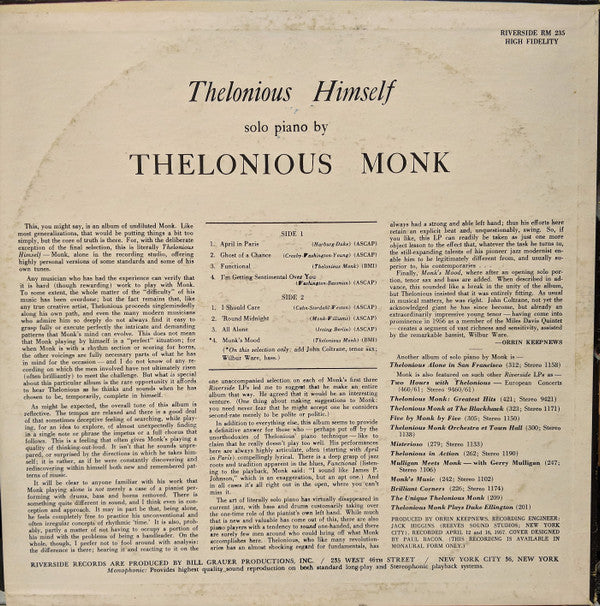 Release: Thelonious Himself-Vinyl-US-1965-RLP 12-235, RM 235-11458233