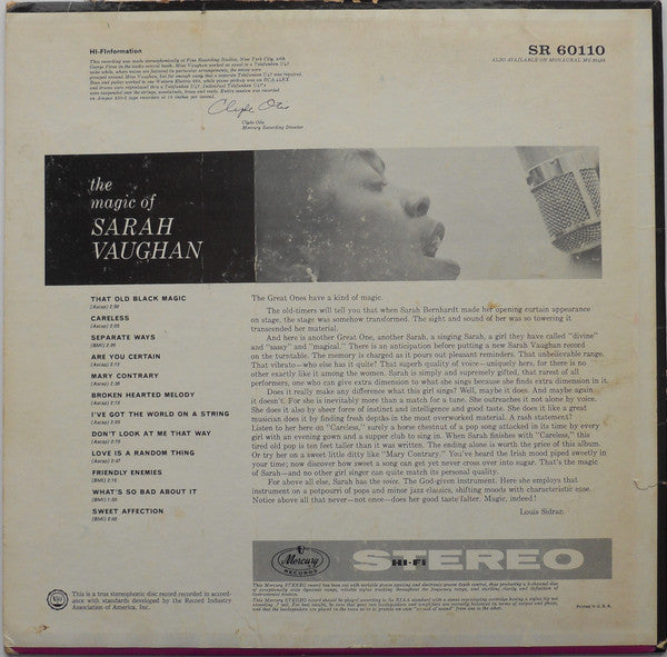 Release: The Magic Of Sarah Vaughan-Vinyl-US-1959-SR 60110, SR-60110-15014681
