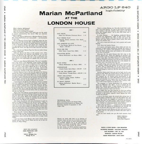 Master Release: Marian McPartland At The London House by Marian McPartland