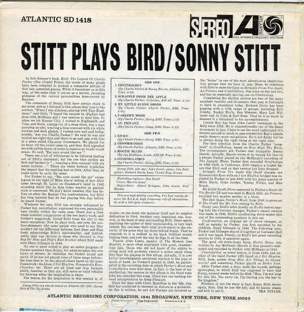 Release: Stitt Plays Bird-Vinyl-US-1969-SD 1418-23104481