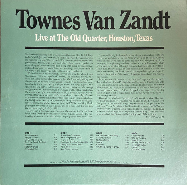 Master Release: Live At The Old Quarter, Houston, Texas by Townes Van Zandt