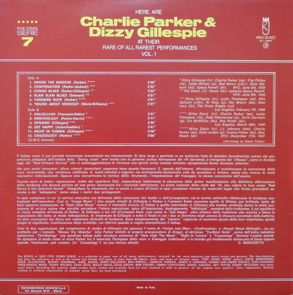 Here Are Charlie Parker & Dizzy Gillespie At Their Rare Of All Rarest Performances Vol. 1