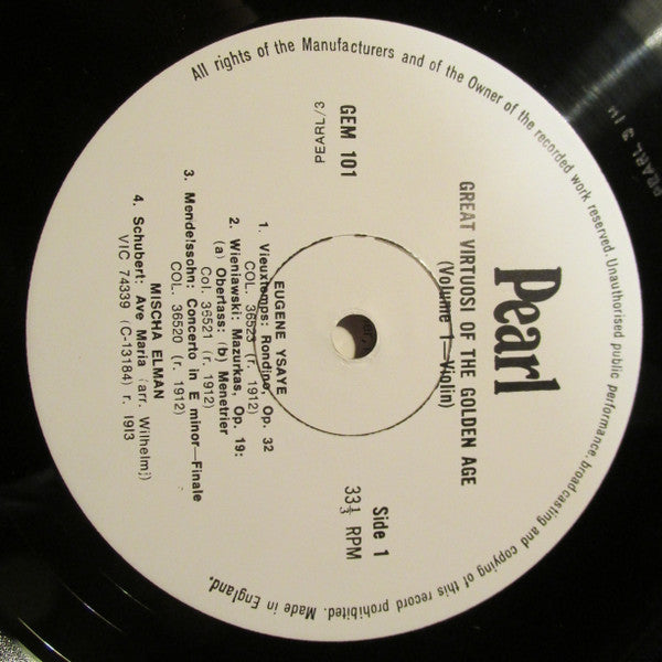 Great Virtuosi Of The Golden Age - Volume 1 - Violin