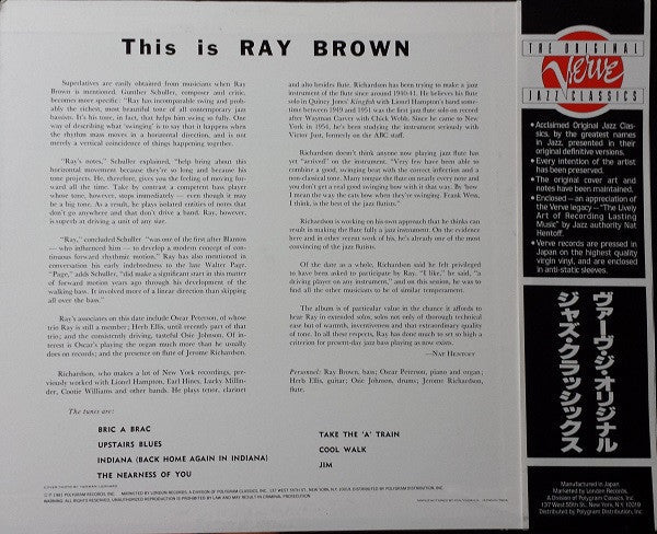 Release: This Is Ray Brown-Vinyl-Japan-1981-UMV 2117-2860637