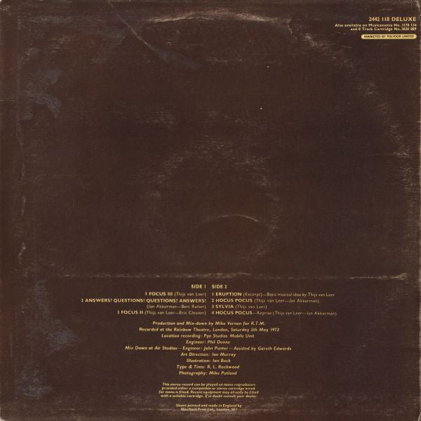 Release: Focus At The Rainbow-Vinyl-UK-1973-2442118, 2442-118-9293939