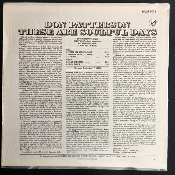 Master Release: These Are Soulful Days by Don Patterson