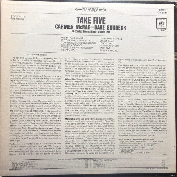 Release: Take Five (Recorded Live At Basin Street East)-Vinyl-US-1965-CS 9116-6474905