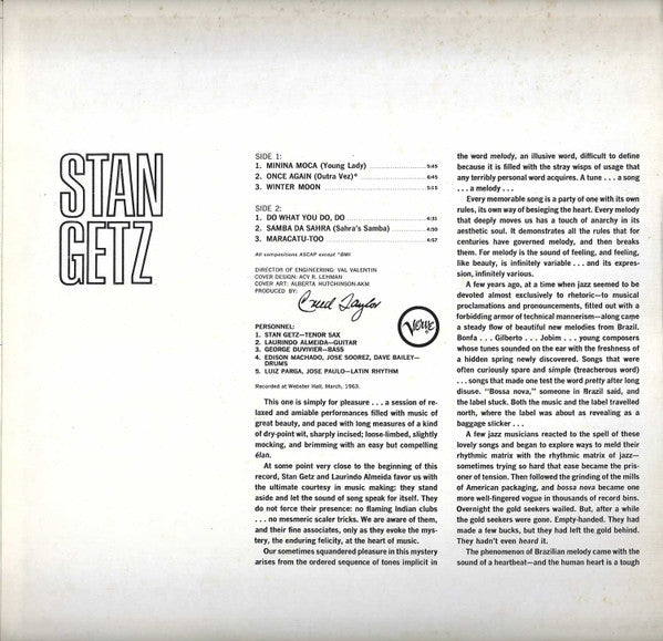Release: Stan Getz With Guest Artist Laurindo Almeida-Vinyl-US-None-V6-8665-8569762