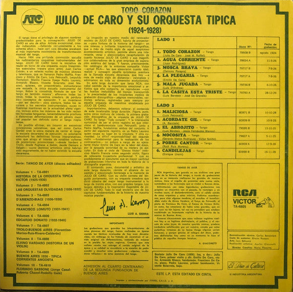 Release: Todo Corazón (1924-1928)-Vinyl-Argentina-1980-TA-4805-6905844
