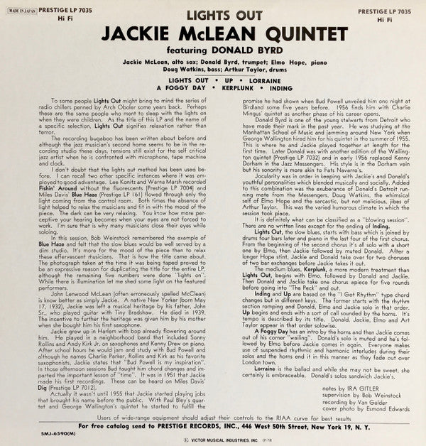 Master Release: Lights Out! by Jackie McLean Quintet