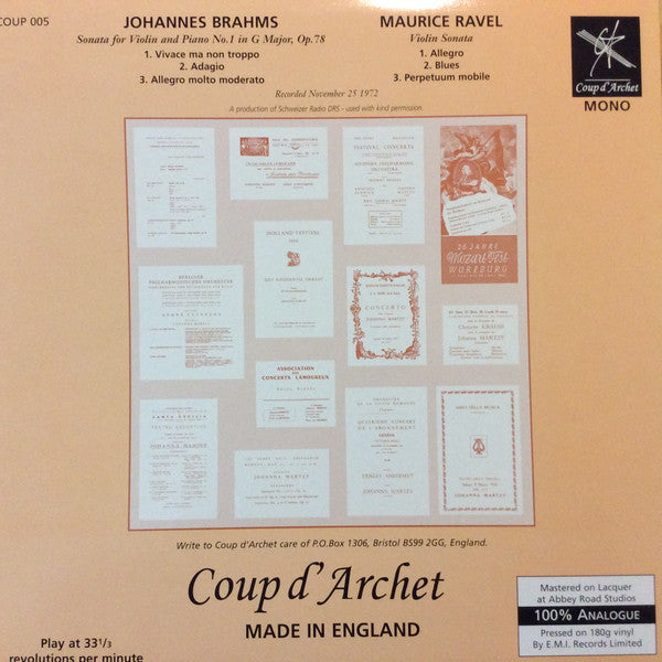 Master Release: Sonata For Violin And Piano No. 1 / Violin Sonata by Johanna Martzy