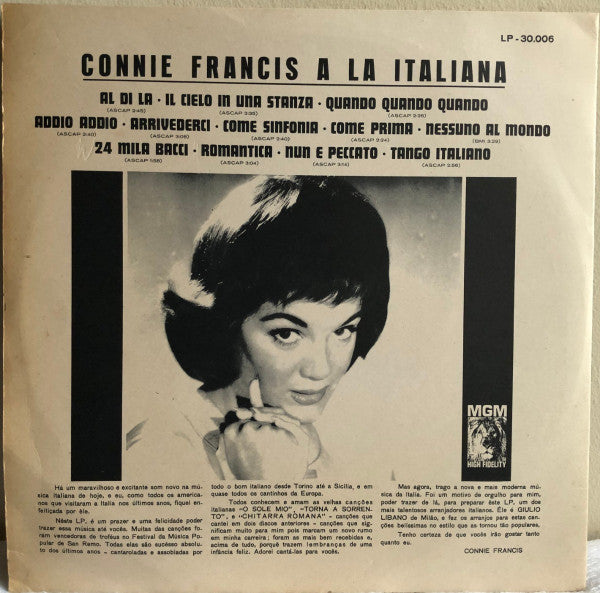 Release: Connie Francis Sings Modern Italian Hits-Vinyl-Brazil-1963-LP-30.006-8800209