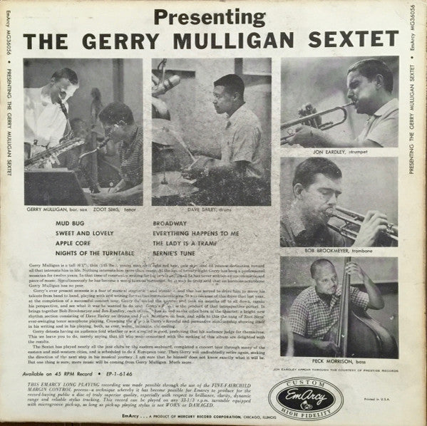 Release: Presenting The Gerry Mulligan Sextet-Vinyl-US-1955-MG 36056, MG-36056, MG36056-2218945