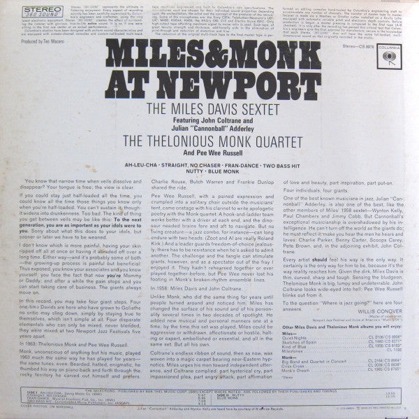 Release: Miles & Monk At Newport-Vinyl-US-1967-CS 8978-4141174
