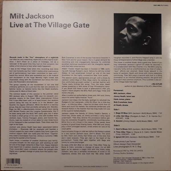 Release: 'Live' At The Village Gate-Vinyl-US-1987-OJC-309, RLP-9495-1871750