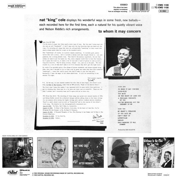 Master Release: To Whom It May Concern by Nat King Cole