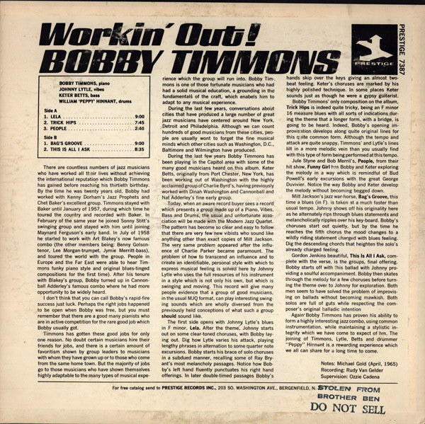 Master Release: Workin' Out! by Bobby Timmons