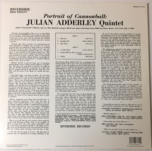 Release: Portrait Of Cannonball-Vinyl-US-1989-OJC-361, RLP-269-2139536