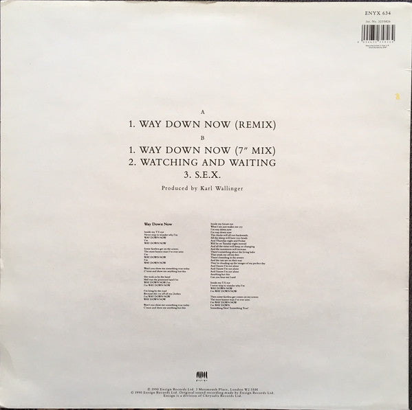 Release: Way Down Now-Vinyl-UK-1990-ENYX 634-1644172
