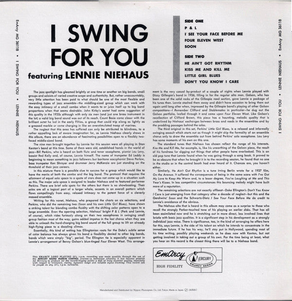 Master Release: I Swing For You by Lennie Niehaus