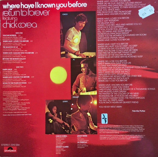 Release: Where Have I Known You Before-Vinyl-Germany-1976-2310 354-1242132