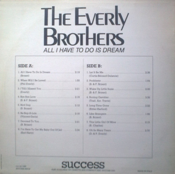 Master Release: All I Have To Do Is Dream by Everly Brothers