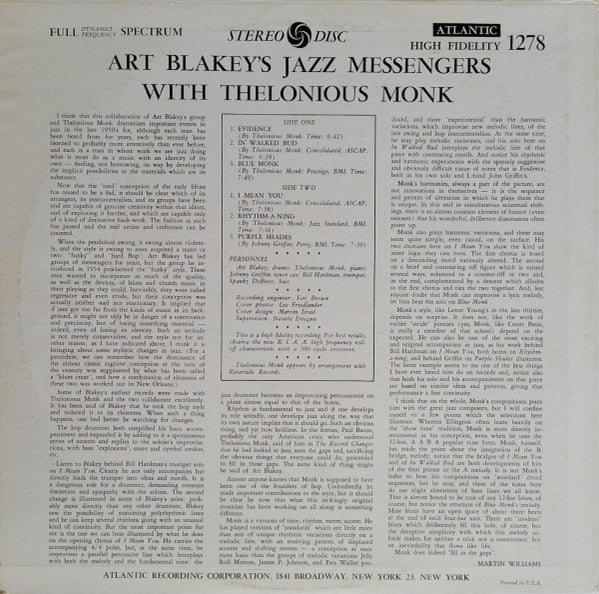 Art Blakey's Jazz Messengers With Thelonious Monk