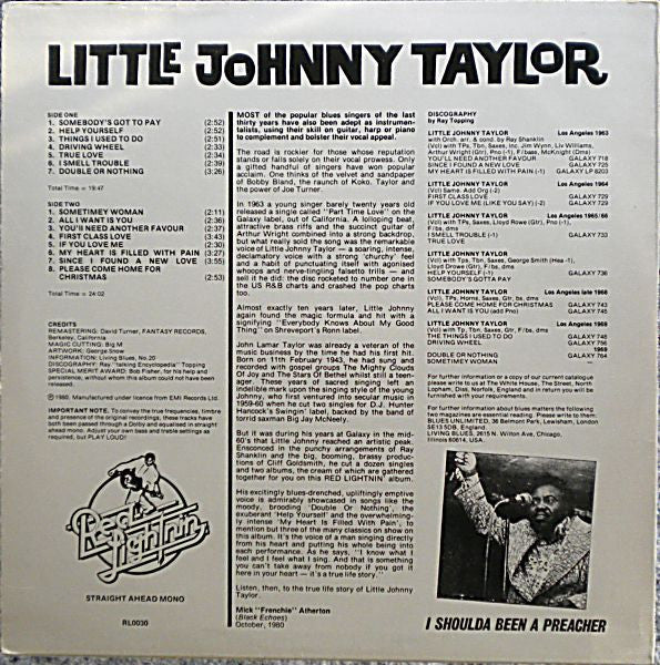 Master Release: I Shoulda Been A Preacher by Little Johnny Taylor