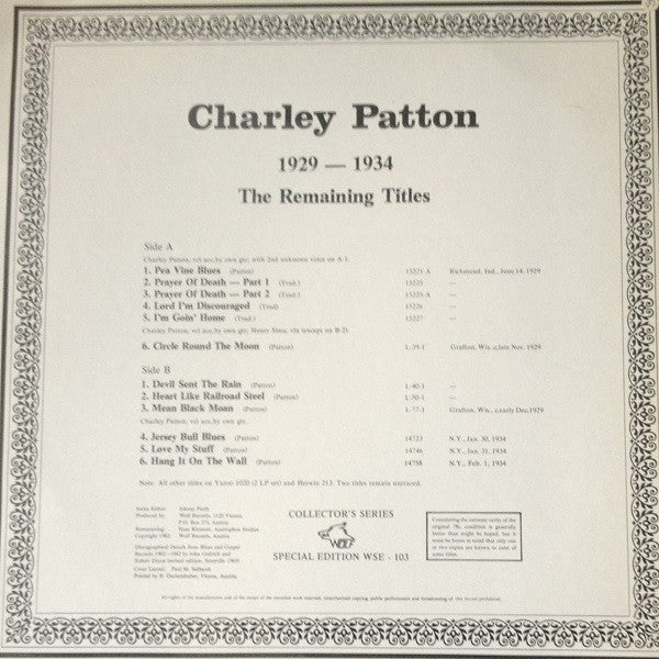 Release: 1929-1934 (The Remaining Titles)-Vinyl-Austria-1982-WSE 103, WSE - 103-4510728