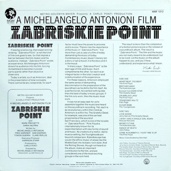 Release: Zabriskie Point (Original Motion Picture Soundtrack)-Vinyl-Japan-1977-MMF 1012-6280008