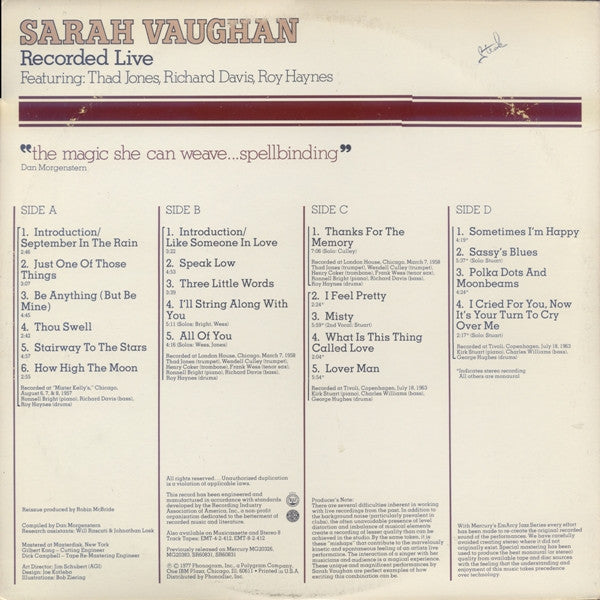 Master Release: Recorded Live by Sarah Vaughan
