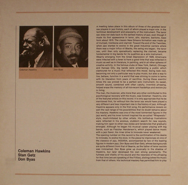 Coleman Hawkins Stan Getz Don Byas ‎