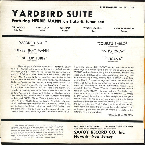 Release: Yardbird Suite-Vinyl-US-1957-MG 12108-2783537